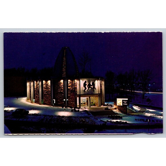 Postcard Ohio Canton Pro Football Hall of Fame Cold Winter Night vintage c1970s - Picture 1 of 2